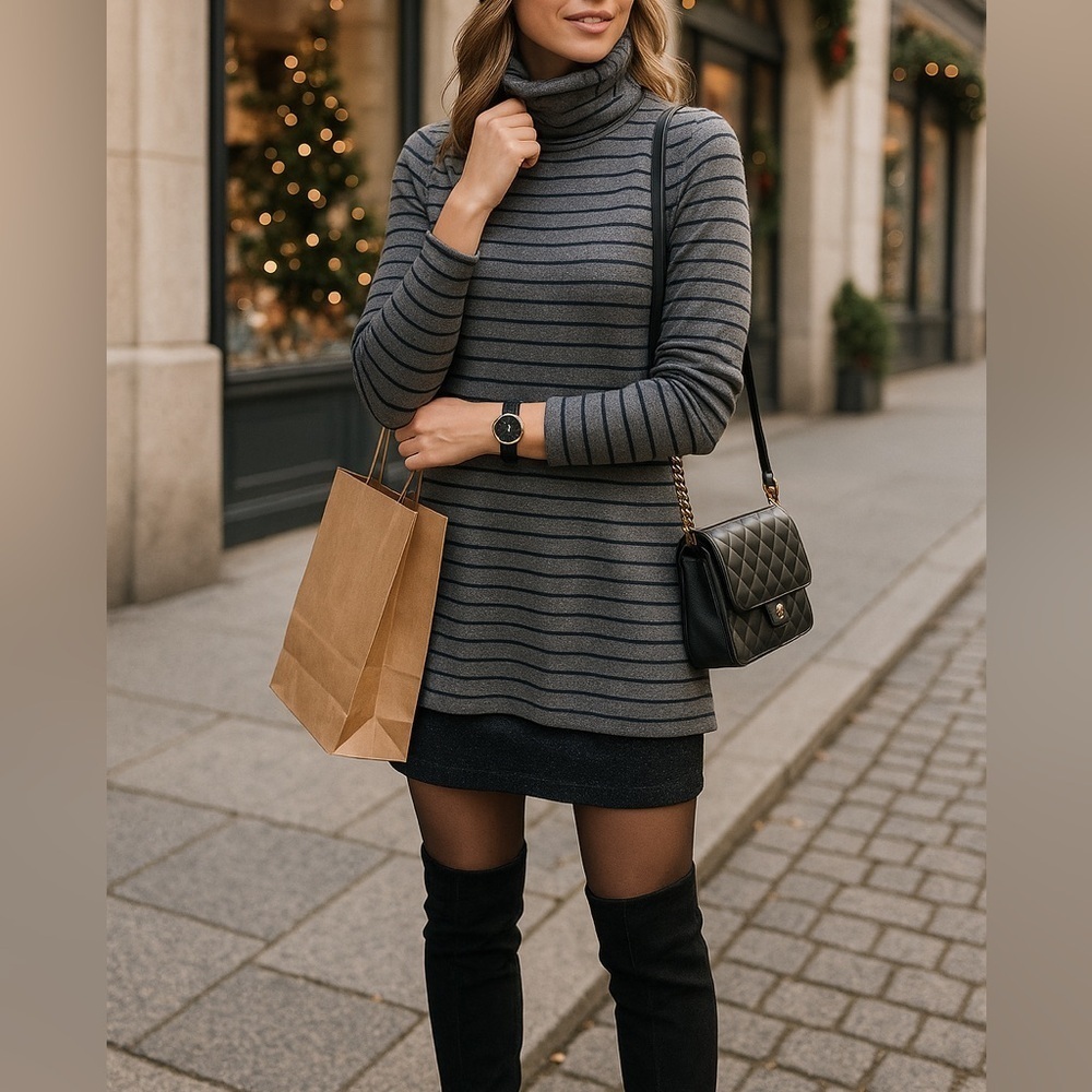 Bailey 44 Striped Layered Turtleneck Dress